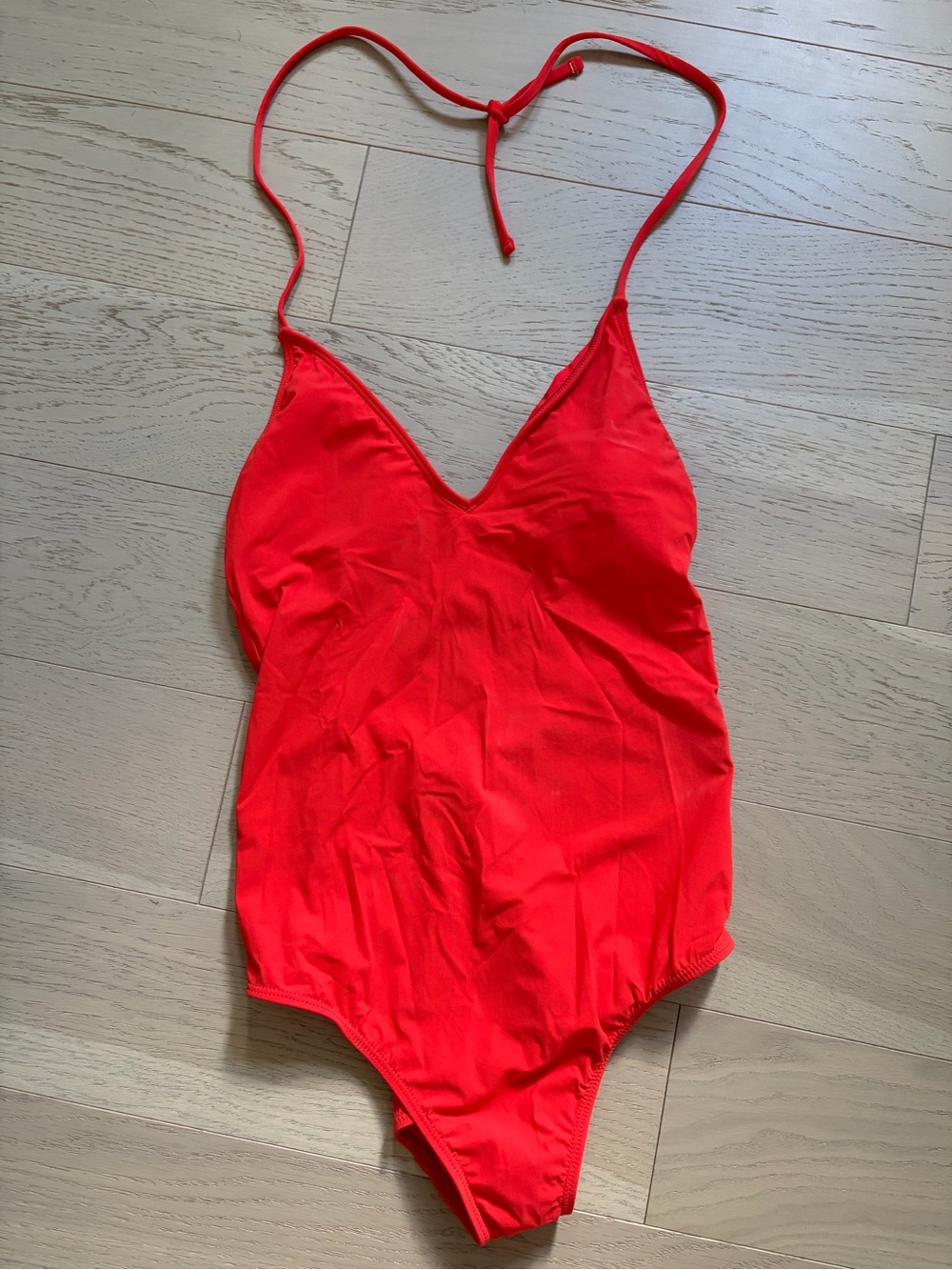 GAP Red V-Neck One-Piece Swimsuit with Halter Tie